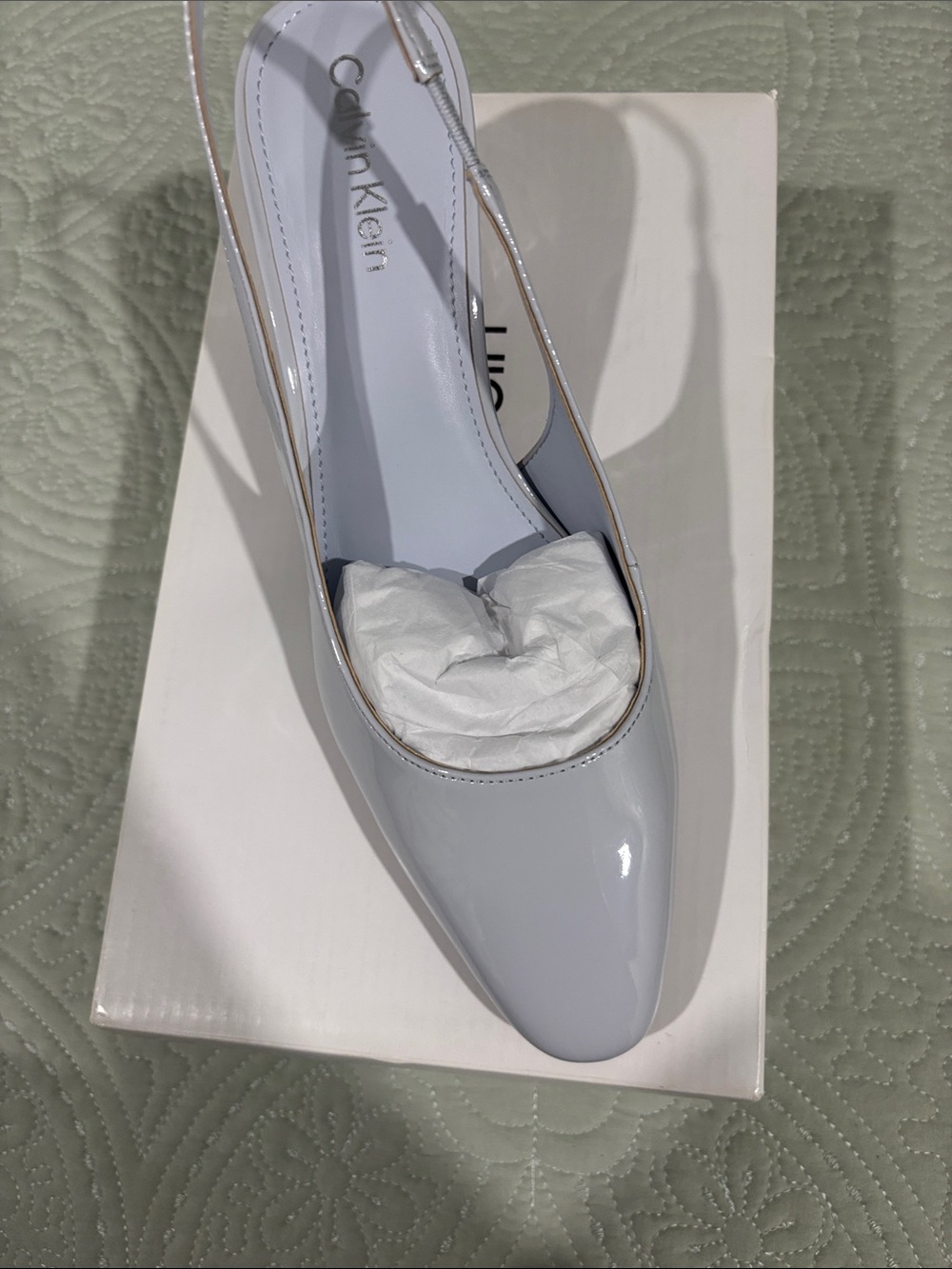 Calvin Klein Women's Light Blue Patent Slingback Pointed Flats
